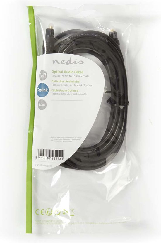 Nedis Optische Audiokabel - TosLink Male - TosLink Male - m - Rond - PVC - Zwart - afbeelding 52