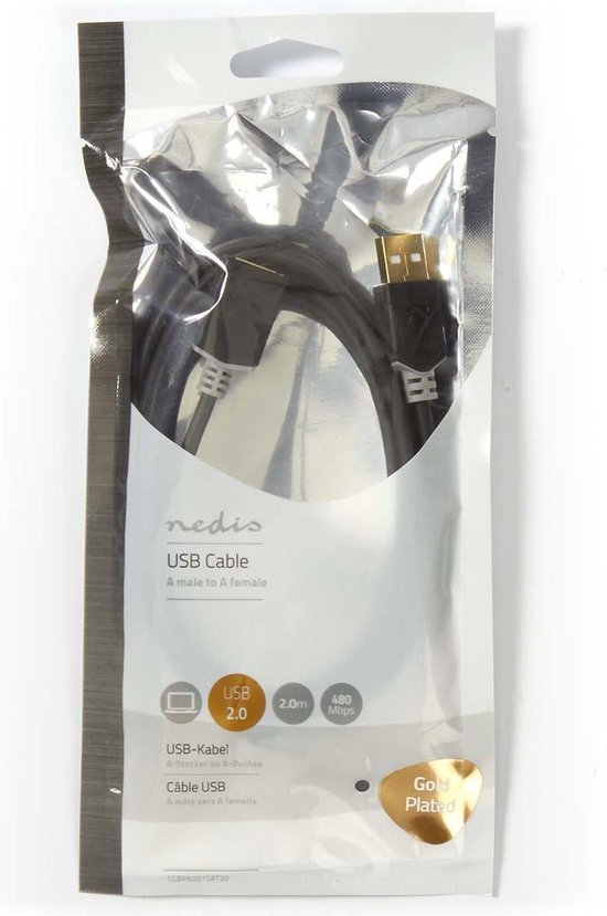 Nedis USB-Kabel - USB - USB-A Male - USB-A Female - Verguld - m - Rond - PVC - Antraciet - Doos - afbeelding 17