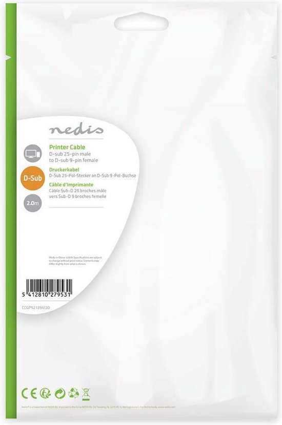 Seriële Kabel - D-SUB 25-Pins Male - D-SUB 9-Pins Female - Vernikkeld - 2.00 m - Rond - PVC - Ivoor - Envelop - afbeelding 4