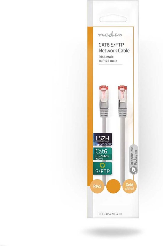 Nedis CAT6 Netwerkkabel - RJ45 Male - RJ45 Male - S/FTP - 2.00 m - Rond - LSZH - Grijs - Envelop - afbeelding 3