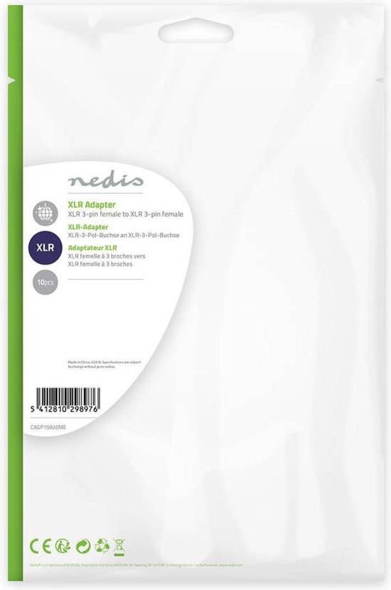 Nedis XLR-Adapter - XLR 3-Pins Female - XLR 3-Pins Female - Vernikkeld - Recht - Metaal - Zilver - 10 Stuks - Polybag - afbeelding 10