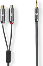 Nedis Stereo-Audiokabel - 3,5 mm Male - 2x RCA Female - Verguld - 0.20 m - Rond - Grijs / Gun Metal Grijs - Cover Window Box - afbeelding 1