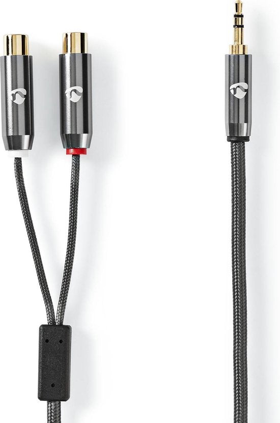 Nedis Stereo-Audiokabel - 3,5 mm Male - 2x RCA Female - Verguld - 0.20 m - Rond - Grijs / Gun Metal Grijs - Cover Window Box - afbeelding 1