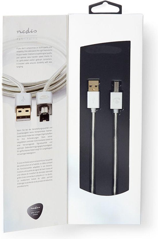 Nedis USB-Kabel - USB 2.0 - USB-A Male - USB-B Male - 10 W - 480 Mbps - Verguld - 2.00 m - Rond - Gevlochten / Nylon - Aluminium - Cover Window Box - afbeelding 6