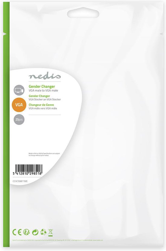 Nedis VGA-Adapter - VGA Male - VGA Male - Vernikkeld - Recht - Metaal - Metaal - Polybag - afbeelding 5