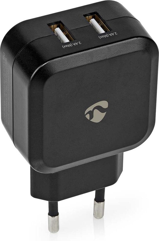 Wandoplader | 4,8 A | 2 uitgangen | USB-A | Zwart — EAN 5412810267545