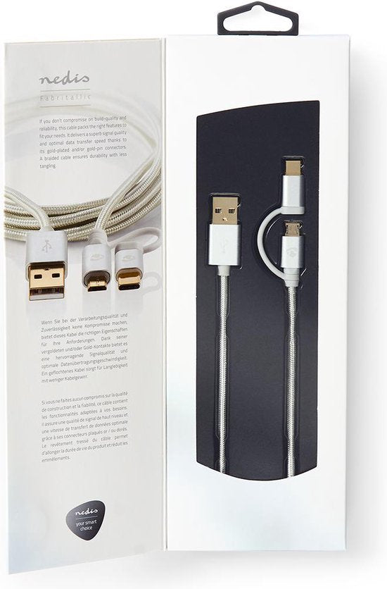 2-in-1-Kabel - USB 2.0 - USB-A Male - USB-C Male - 480 Mbps - 1.00 m - Verguld - Rond - Gevlochten - Aluminium - Cover Window Box - afbeelding 7