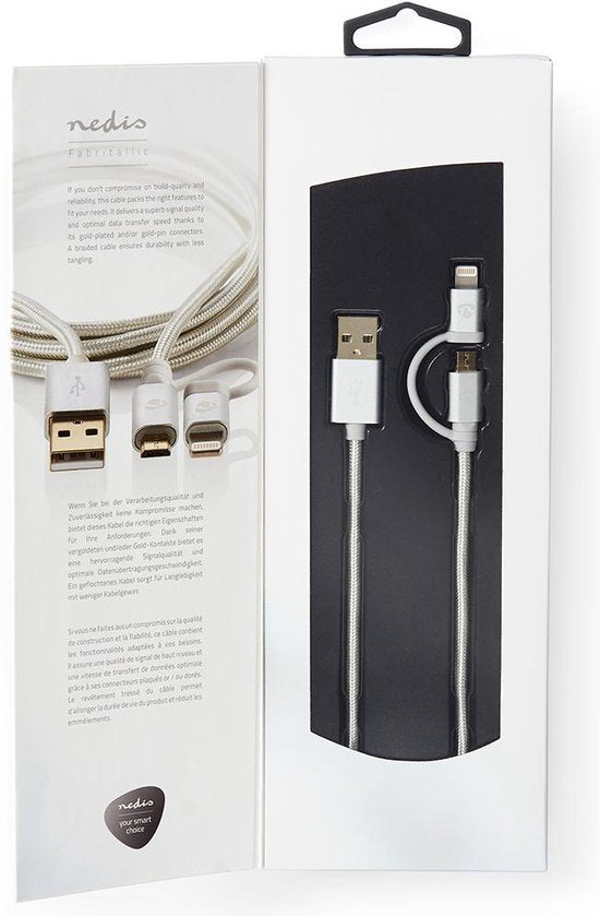 Nedis 2-in-1-Kabel - USB 2.0 - USB-A Male - Apple Lightning 8-Pins / USB Micro-B Male - 480 Mbps - 2.00 m - Verguld - Rond - Gevlochten - Aluminium - Cover Window Box - afbeelding 6
